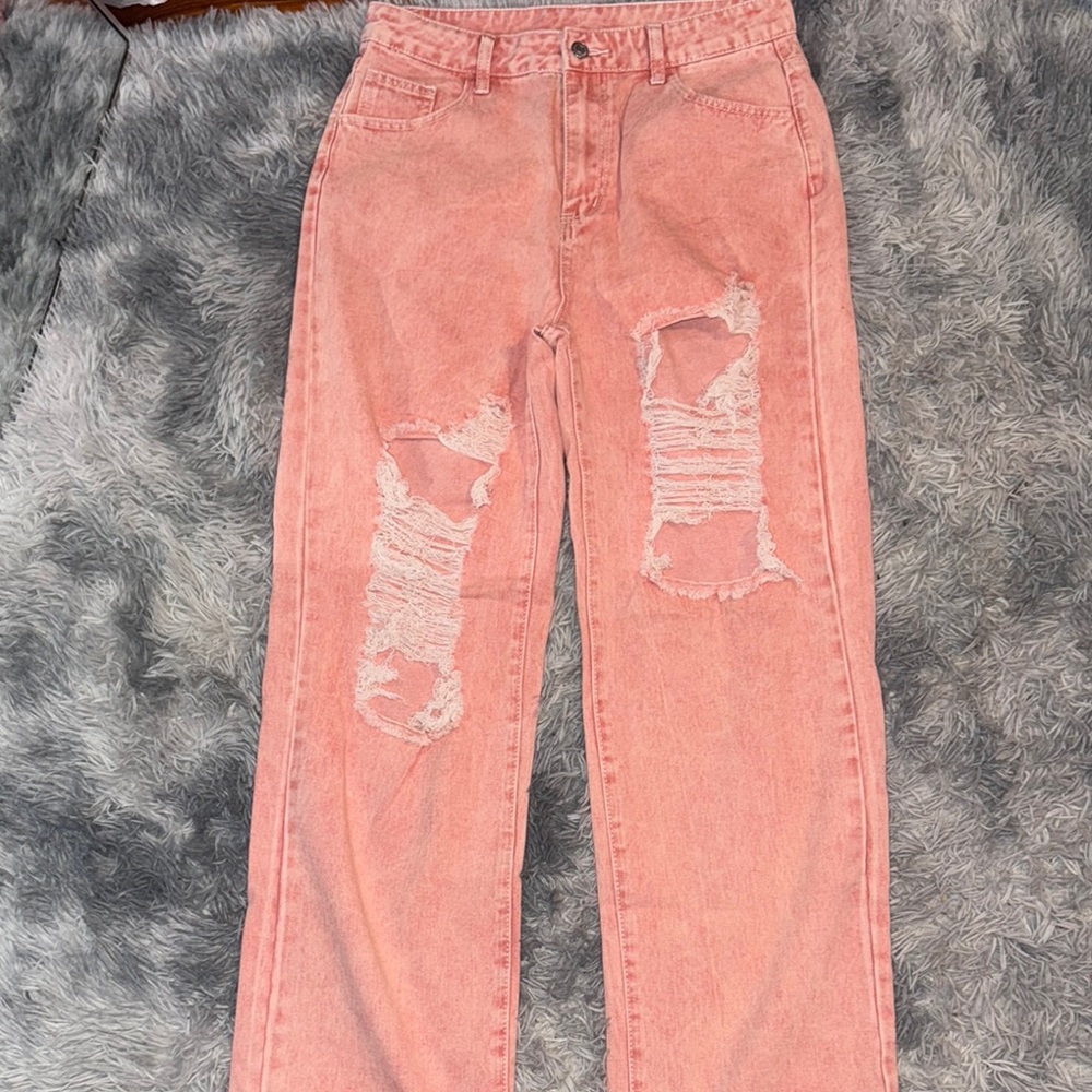 Women's Pink Distressed Jeans